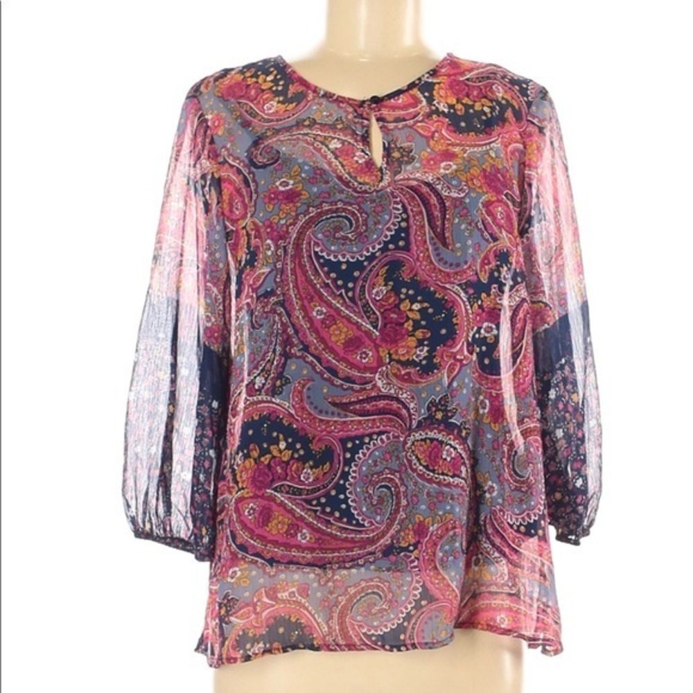 Liz Claiborne sz MP BOHO paisley 3/4 sleeve blouse
